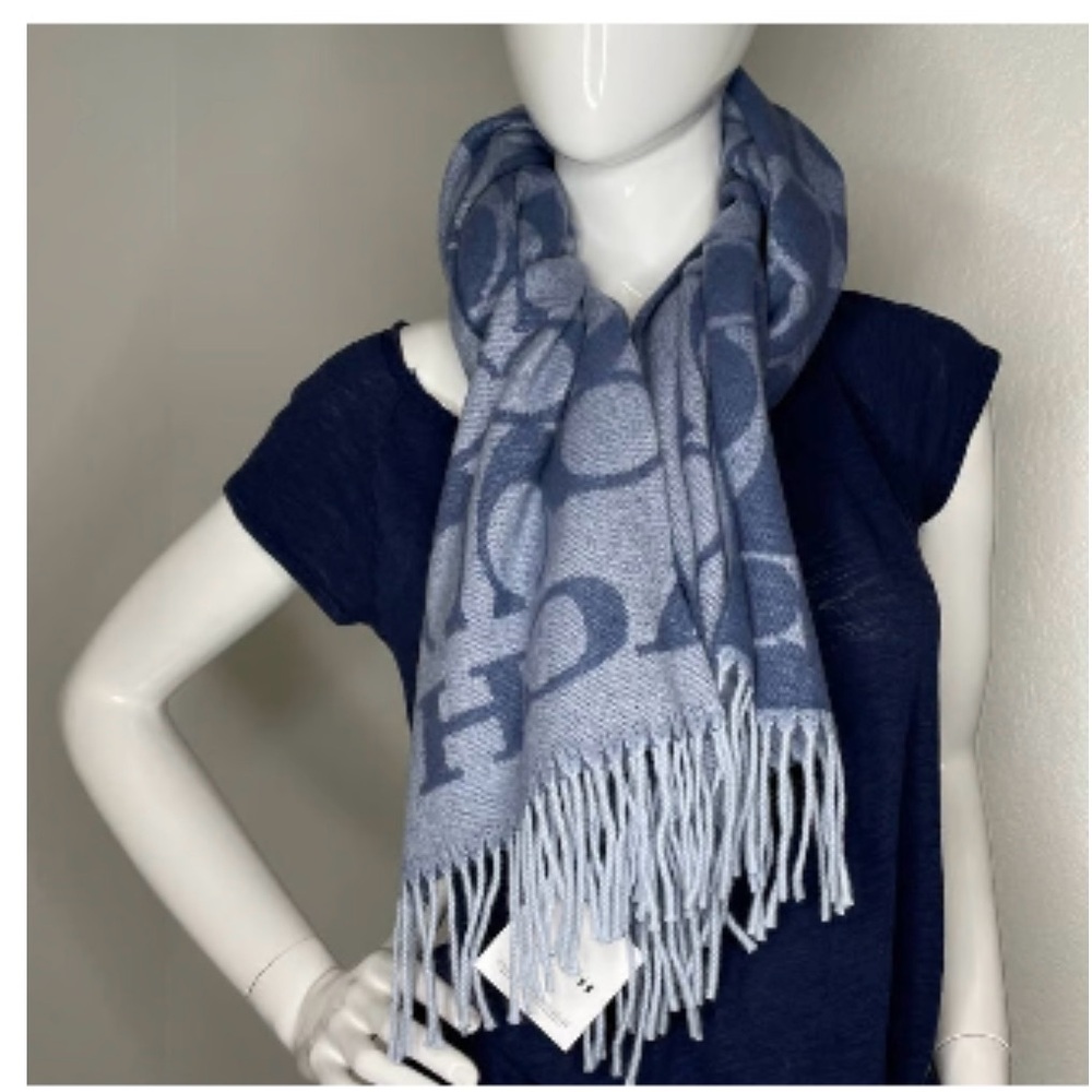 Coach Women's Blue Logo Signature Oversized Muffler/Scarf